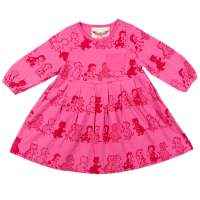 Vintage Kitten Print Pink Long Sleeve Baby and Toddler Girls Boutique Dress (Organic Cotton)