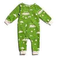 Green Space Print Long Sleeve Baby Snap Jumpsuit Romper and Pajamas (American Made and Organic Cotton)