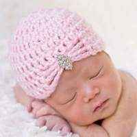 Della Pink Crocheted Baby Girl Rhinestone Hat (American Made)