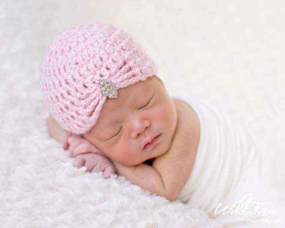 Della Pink Crocheted Baby Girl Rhinestone Hat (American Made)