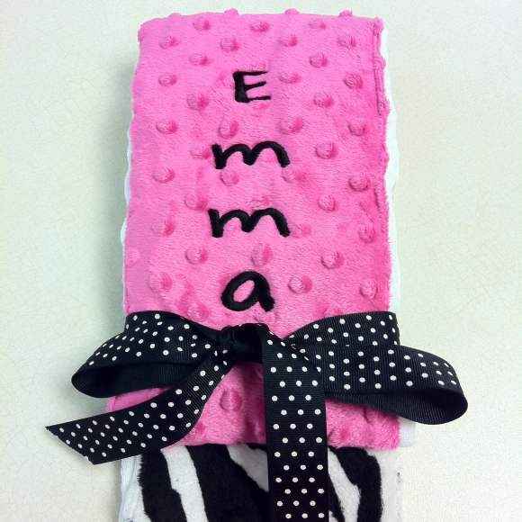 Hot Pink Zebra Minky Baby Girl Burp Cloth Set Available Personalized (American Made)