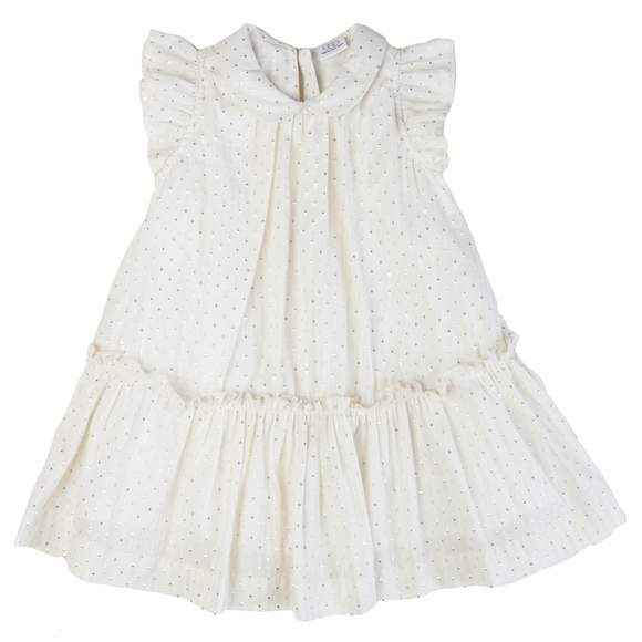 Ivory Metallic Dot Flutter Sleeve Baby and Girls Dress