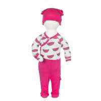 Watermelon Print Baby Girl 3 Piece Outfit Gift Set with Long Sleeve Bodysuit, Footed Pants and Hat (Organic Bamboo)