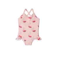 Watermelon Print Little Girls Pink Swimsuit