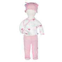 Flamingo Print Baby Girl 3 Piece Outfit Gift Set with Long Sleeve Bodysuit, Footed Pants and Hat (Organic Bamboo)
