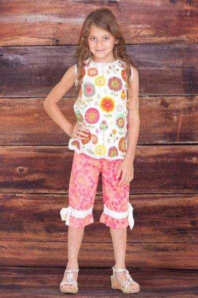 Fiorito Print Baby and Girls Sleeveless Blouse and Pants Two Piece Clothing Outfit Set