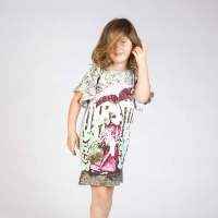 Vintage Dog and Cat Short Sleeve Big Girls Dress (Organic Cotton)