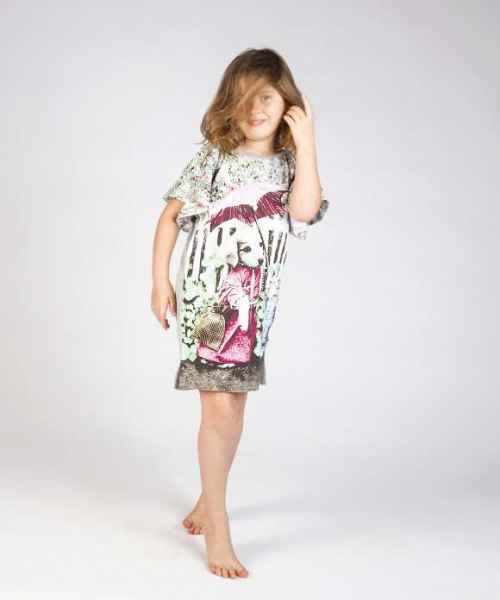 Vintage Dog and Cat Short Sleeve Big Girls Dress (Organic Cotton)