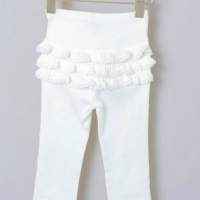 White Baby Girl Vintage Style Ruffle Leggings (Organic Pima Cotton)