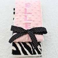 Light Pink Zebra Minky Baby Girl Burp Cloth Set Available Personalized (American Made)