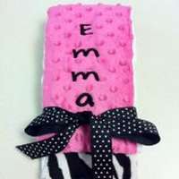 Hot Pink Zebra Minky Baby Girl Burp Cloth Set Available Personalized (American Made)