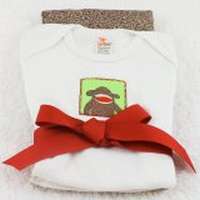 Sleeping Sock Monkey Short Sleeve Baby Bodysuit and Burp Cloth Gift Set